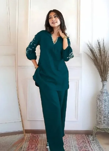 Si 421 Sulb Cotton With Embroidery Work Co Ord Set